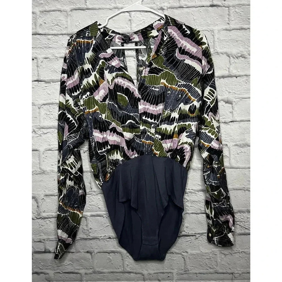 Anthropologie 2pc dress pant and bodysuit blouse set abstract print size 4. - Picture 5 of 15